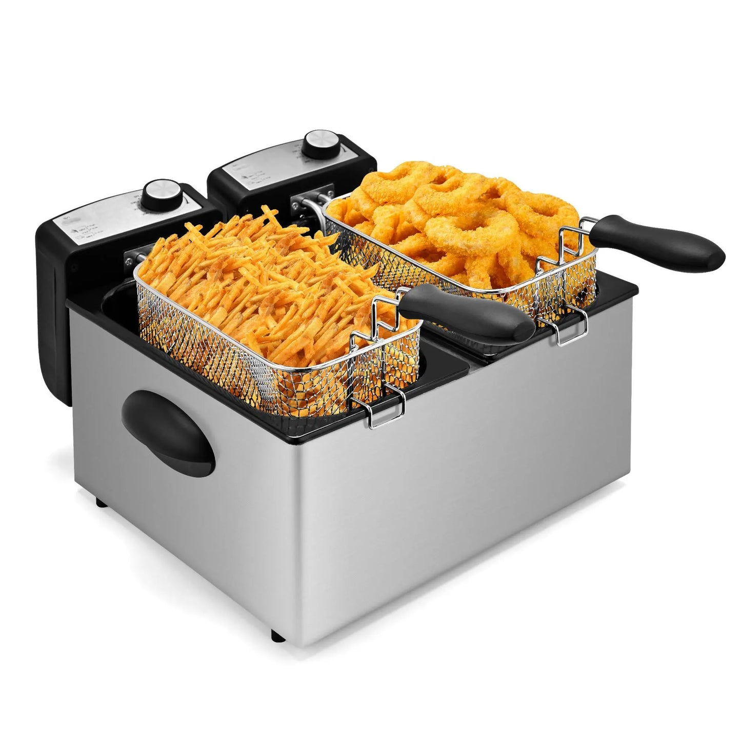 Fryer with Basket - 1500W Fast Heating, Non-Stick Pot, Removable Lid, Easy to Clean