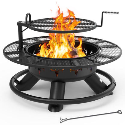 36/42/47" 3-in-1 Outdoor Fire Pit Table, Extra Large Wood Burning Firepit Equipped with Lid and Fire Poker