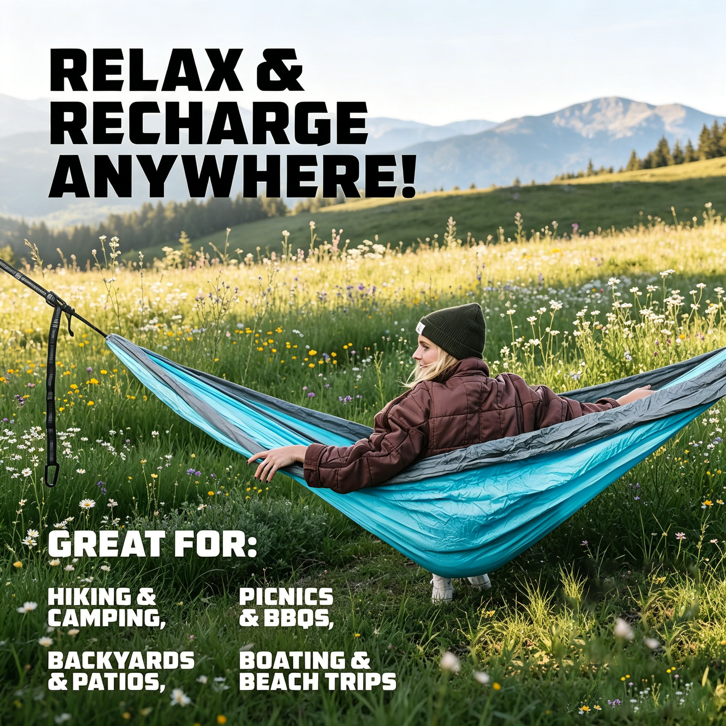 Camping Hammock – 500lbs Portable Hammock with Tree Straps
