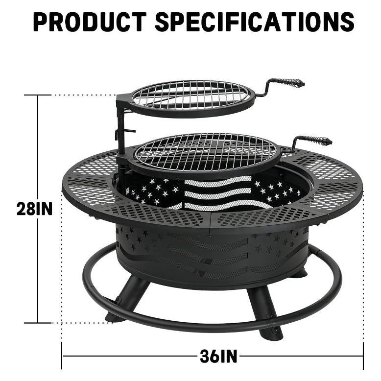 36/42/47" 3-in-1 Outdoor Fire Pit Table, Extra Large Wood Burning Firepit Equipped with Lid and Fire Poker