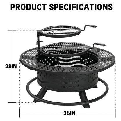 36/42/47" 3-in-1 Outdoor Fire Pit Table, Extra Large Wood Burning Firepit Equipped with Lid and Fire Poker