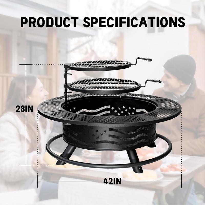 36/42/47" 3-in-1 Outdoor Fire Pit Table, Extra Large Wood Burning Firepit Equipped with Lid and Fire Poker
