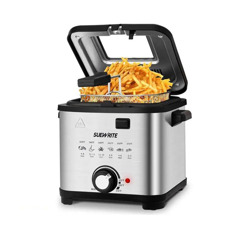Fryer with Basket - 1500W Fast Heating, Non-Stick Pot, Removable Lid, Easy to Clean