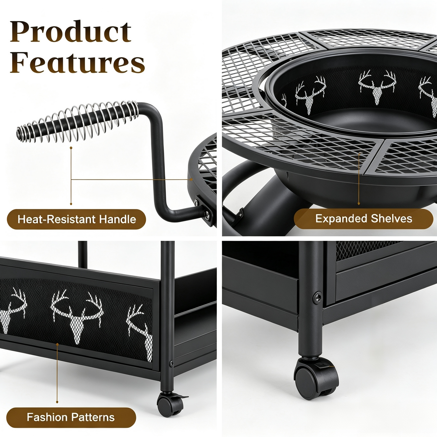 36/42/47" 3-in-1 Outdoor Fire Pit Table, Extra Large Wood Burning Firepit Equipped with Lid and Fire Poker