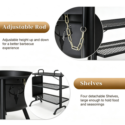 36/42/47" 3-in-1 Outdoor Fire Pit Table, Extra Large Wood Burning Firepit Equipped with Lid and Fire Poker