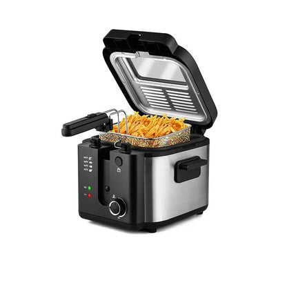 Fryer with Basket - 1500W Fast Heating, Non-Stick Pot, Removable Lid, Easy to Clean