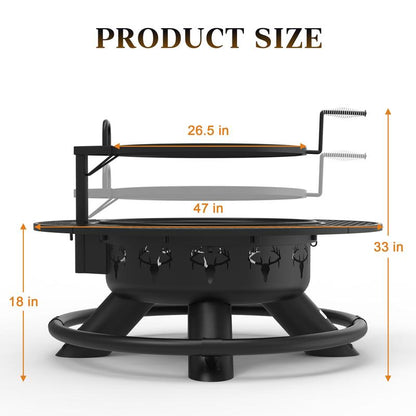 36/42/47" 3-in-1 Outdoor Fire Pit Table, Extra Large Wood Burning Firepit Equipped with Lid and Fire Poker