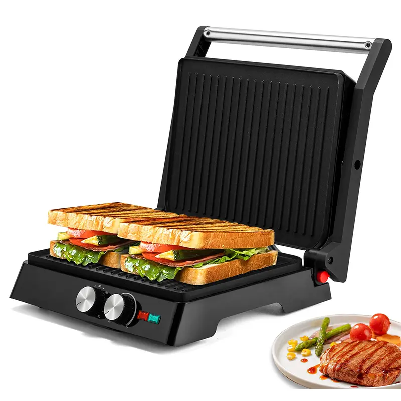 Electric Multifunction Sandwich & Panini Maker, Nonstick Indoor Griddle Toastie Machine Equipped with Grease Tray, Kitchen Appliance