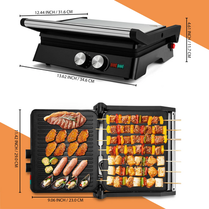 Electric Multifunction Sandwich & Panini Maker, Nonstick Indoor Griddle Toastie Machine Equipped with Grease Tray, Kitchen Appliance