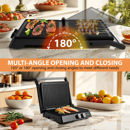 Electric Multifunction Sandwich & Panini Maker, Nonstick Indoor Griddle Toastie Machine Equipped with Grease Tray, Kitchen Appliance