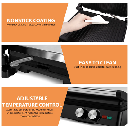 Electric Multifunction Sandwich & Panini Maker, Nonstick Indoor Griddle Toastie Machine Equipped with Grease Tray, Kitchen Appliance