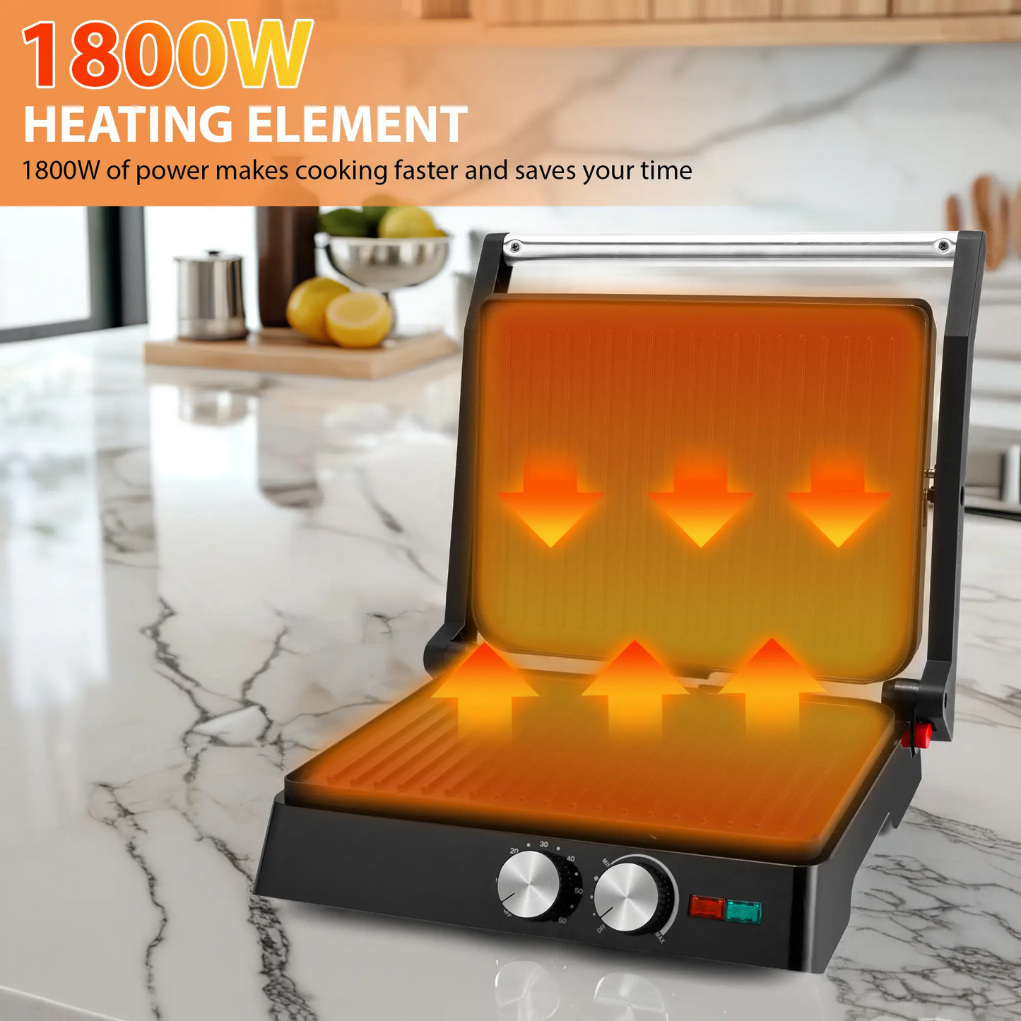 Electric Multifunction Sandwich & Panini Maker, Nonstick Indoor Griddle Toastie Machine Equipped with Grease Tray, Kitchen Appliance