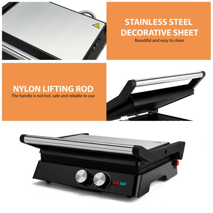 Electric Multifunction Sandwich & Panini Maker, Nonstick Indoor Griddle Toastie Machine Equipped with Grease Tray, Kitchen Appliance