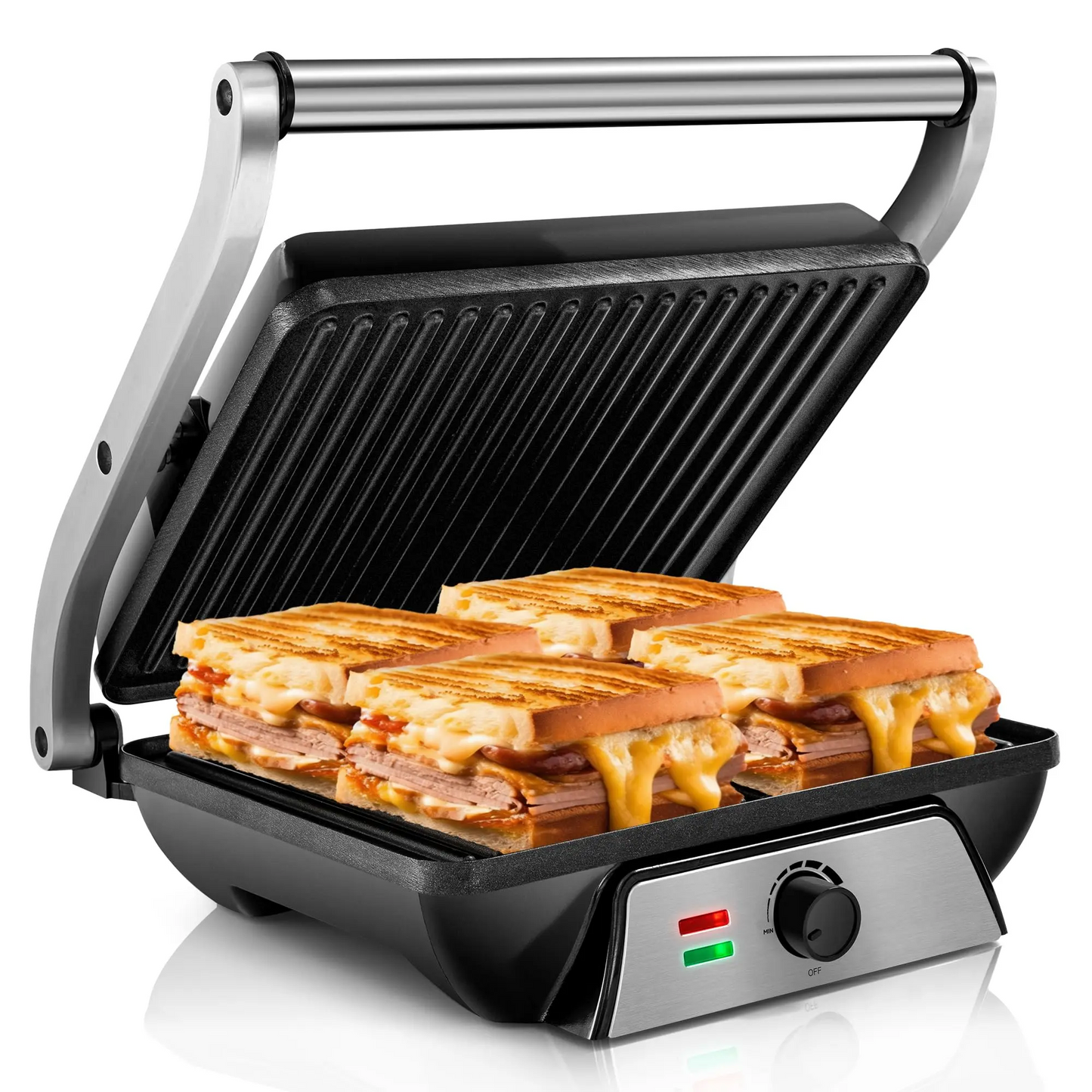 Electric Multifunction Sandwich & Panini Maker, Nonstick Indoor Griddle Toastie Machine Equipped with Grease Tray, Kitchen Appliance