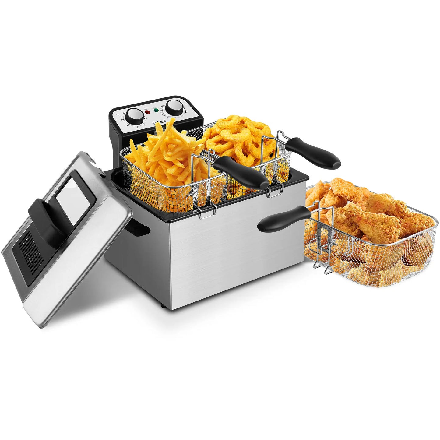 Fryer with Basket - 1500W Fast Heating, Non-Stick Pot, Removable Lid, Easy to Clean
