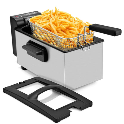 Fryer with Basket - 1500W Fast Heating, Non-Stick Pot, Removable Lid, Easy to Clean